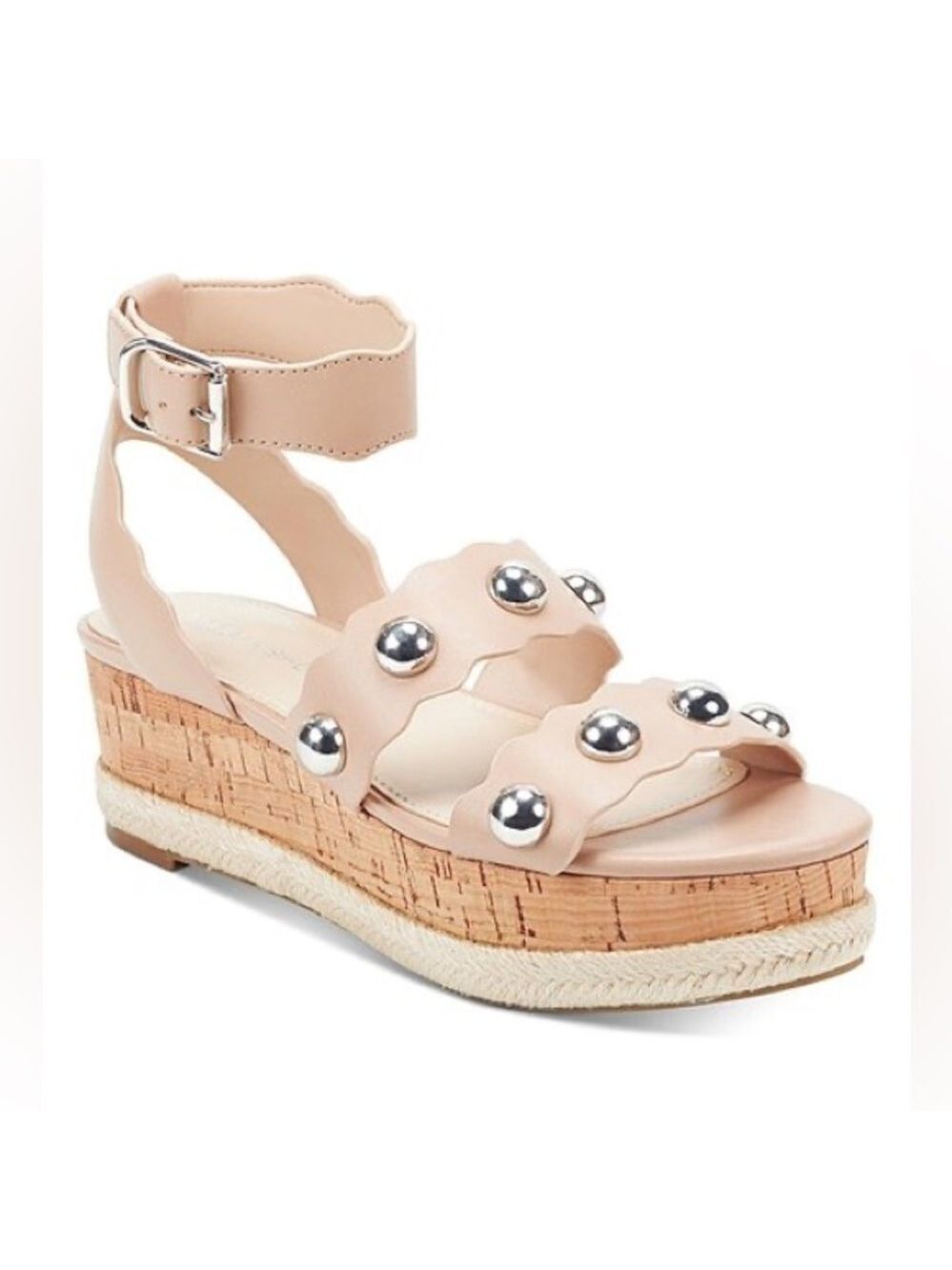 Marc Fisher Women’s Lite Latte Faythe Cork Platform Silver Studded Sandal 8.5